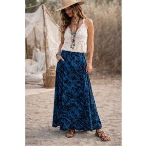 Bob Mackie Maxi Skirt Blue Flowing Summer Wearable Art Womens SZ M Witchy Boho